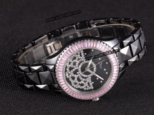 Dior VIII Black Ceramic Diamonds Ladies Watch,DR-015