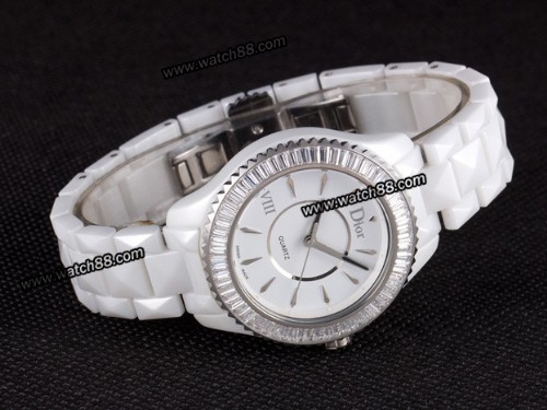 Dior VIII White Ceramic Diamonds Ladies Watch,DR-005