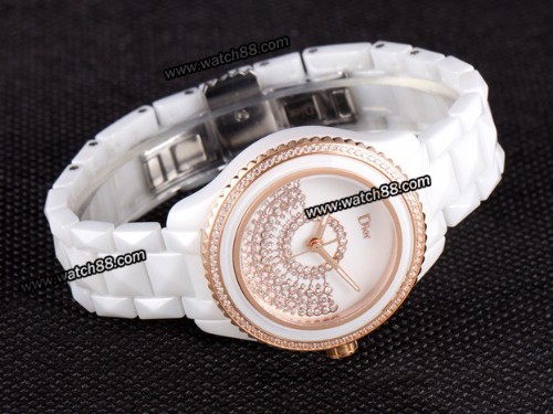 Dior VIII White Ceramic Diamonds Ladies Watch,DR-010