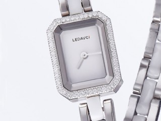 white ceramic diamond bezel long strap quartz lady watch 