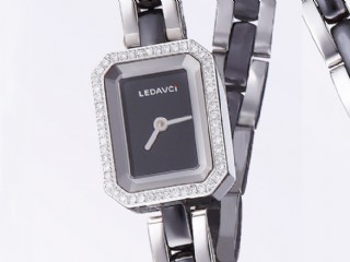 black ceramic diamond bezel long strap quartz lady watch 