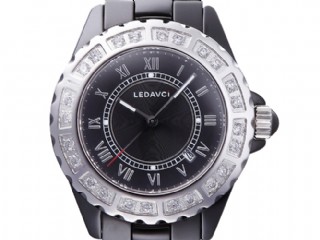 black ceramic red diamond bezel quartz lady watch