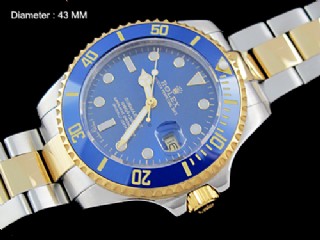 rolex submariner automatic mens big size 43mm watch with blue ceramic bezel