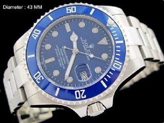 rolex submariner automatic mens big size 43mm watch with blue ceramic bezel