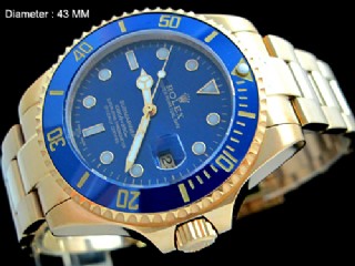 rolex submariner automatic mens big size 43mm watch with blue ceramic bezel