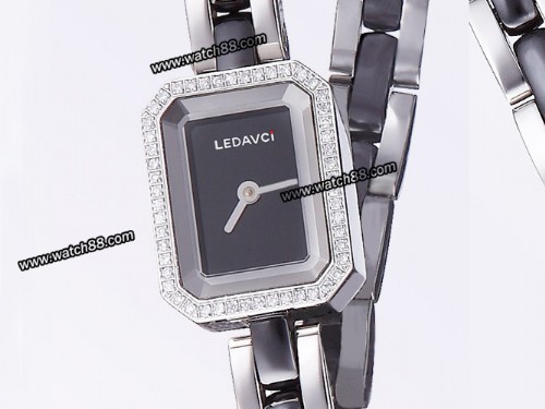 Black Ceramic Diamond Bezel Long Strap Quartz Lady Watch ,LD-002