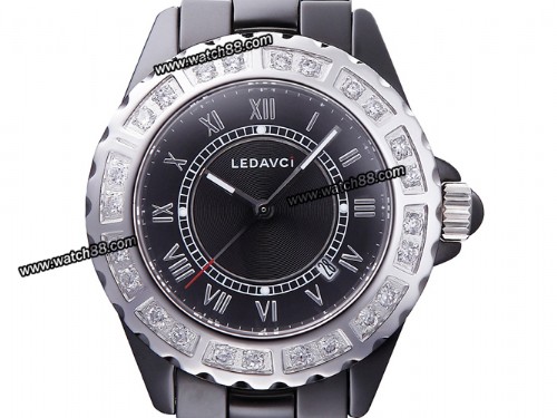 Black Ceramic Red Diamond Bezel Quartz Lady Watch,LD-009