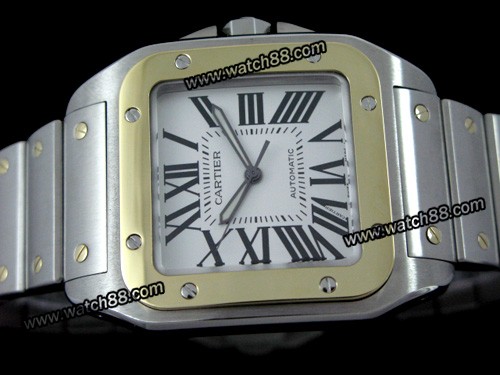 CARTIER SANTOS 100 XL MENS GOLD & STEEL WATCH-W200728G ,CAR-02013