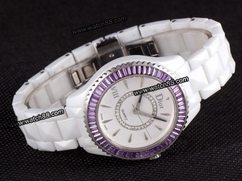 Dior VIII White Ceramic Diamonds Ladies Watch,DR-009