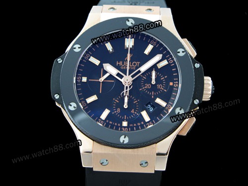 Hublot Big Bang Rose Gold Case Ceramic Bezel Chronograph Automatic Mens Watch,HB-51