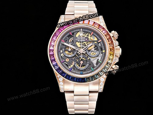 Rolex Daytona Blaken Rose Gold Rainbow Automatic Mens Watch,RL-06306