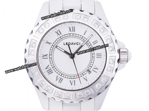 White Ceramic 24 Diamond Bezel Quartz Lady Watch,LD-004